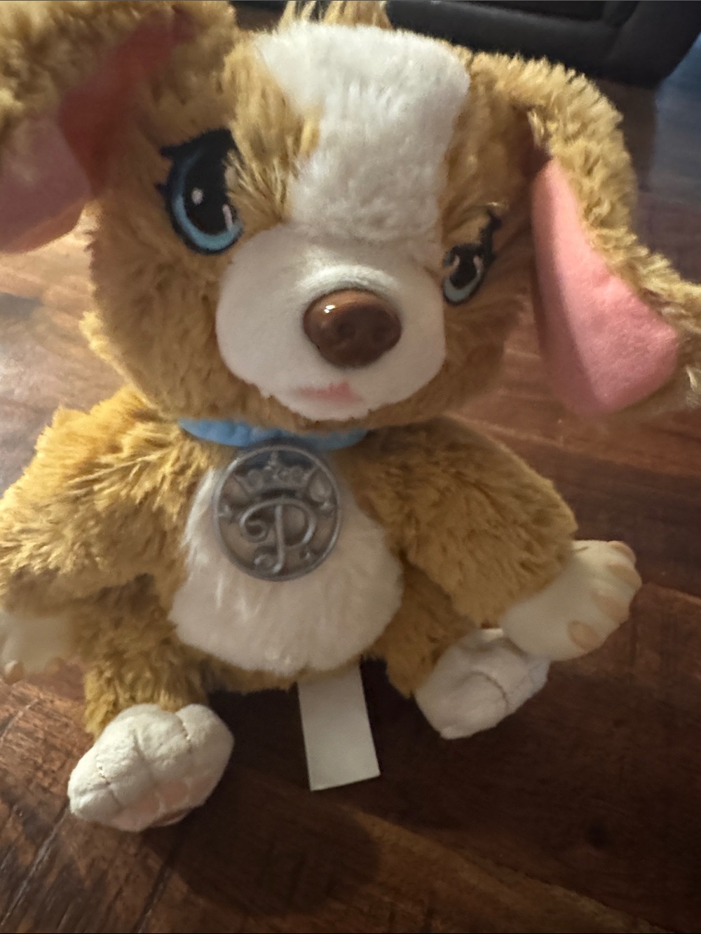 Plush Small Pet Toy - Brown & White Plush Puppy with Pink Ears